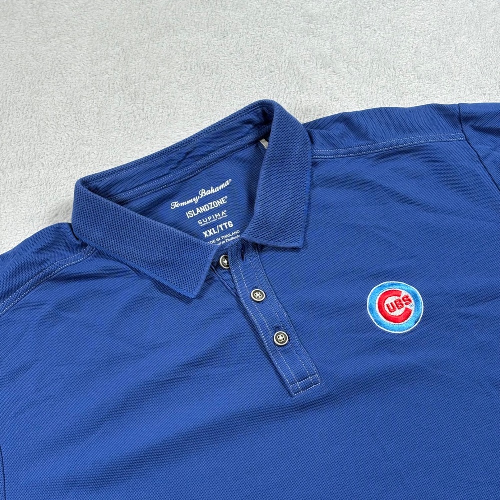 Tommy Bahama Chicago Cubs Polo Shirt Mens XXL Blue Supima Cotton IslandZone MLB